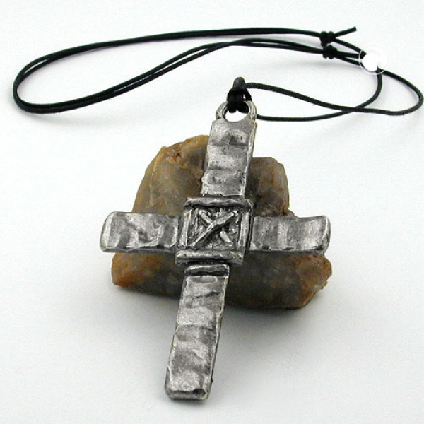 Halskette 77x57mm Zinn-Anhänger großes Kreuz mit X 110cm