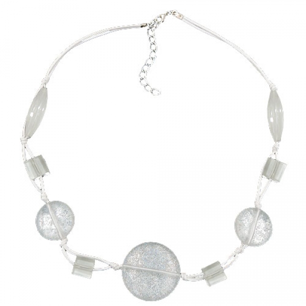 Halskette 3x Scheibe Kunststoffperlen weiß-transparent-flitter Kordel weiß 45cm, ohne Dekoration