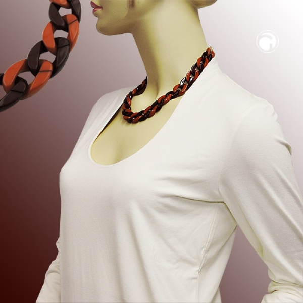 Halskette Flachpanzer Kettenglieder Kunststoff dunkelbraun-braun glänzend 45cm