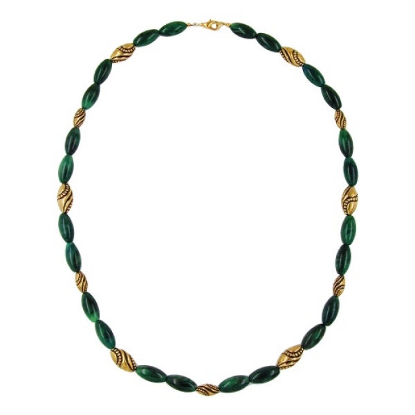 Halskette, Olive grün-marmoriert, altgoldfarben, ohne Dekoration