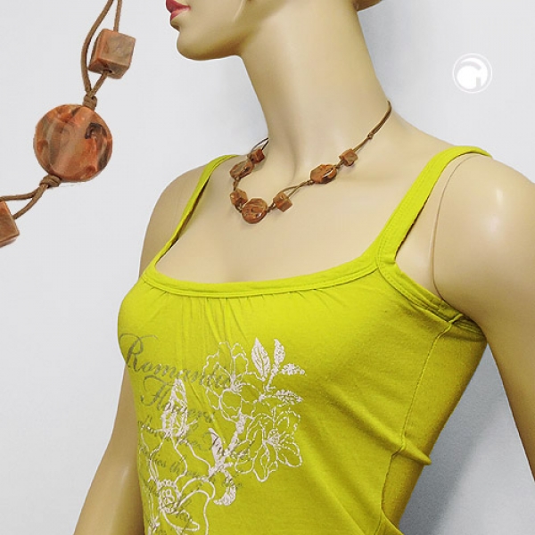 Halskette 3x Scheibe Kunststoff nougat-braun-marmoriert Kordel hellbraun 45cm