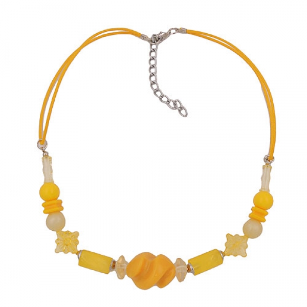 Halskette Kunststoffperlen Schraubenperle gelb Kordel gelb 42cm, ohne Dekoration