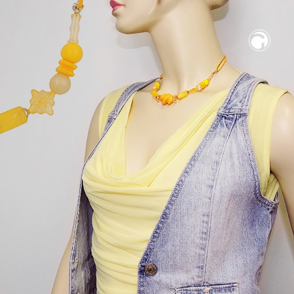 Halskette Kunststoffperlen Schraubenperle gelb Kordel gelb 42cm