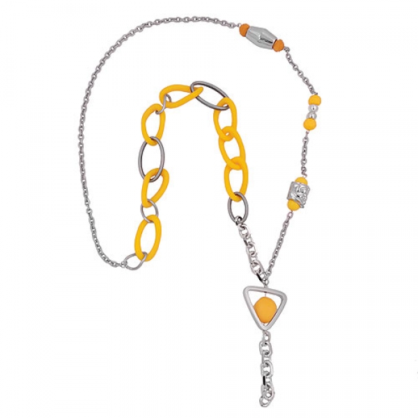 Halskette Y-Halskette Kettenglieder gelb grau chrom-farbig Kunststoff Aluminium 90cm, ohne Dekoration
