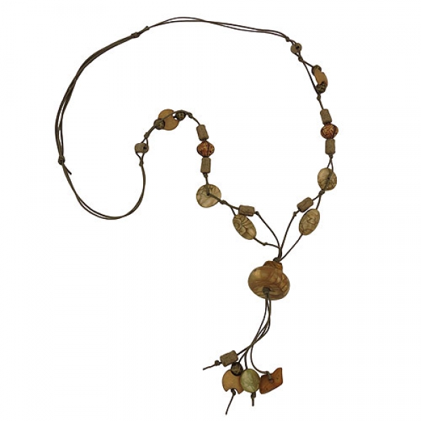 Halskette Kunststoffperlen Scheibe oliv seidig-glänzend Kordel olivgrün 90cm