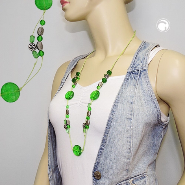 Halskette, Kroko-Perle grün-transparent