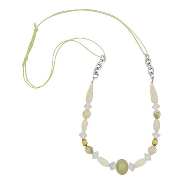 Halskette Kunststoffperlen mint-oliv-kristall Kordel hellgrün mintgrün 80cm