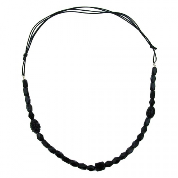 Halskette Kunststoffperlen Schliffperle schwarz Kordel schwarz 90cm