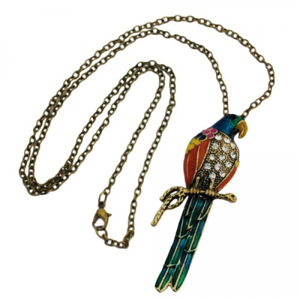 Halskette, Papagei, farbig lackiert, 70cm