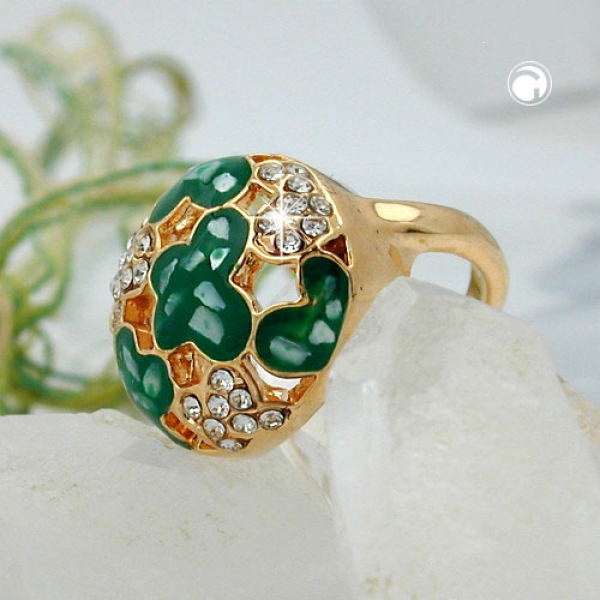 Ring, grün mit Glassteinen, vergoldet