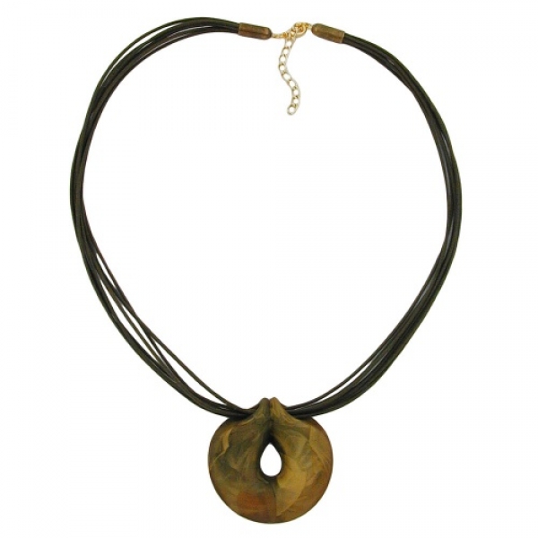 Halskette 52mm Kunststoff Anhänger Amulett oliv marmoriert Kordel oliv 55cm, ohne Dekoration