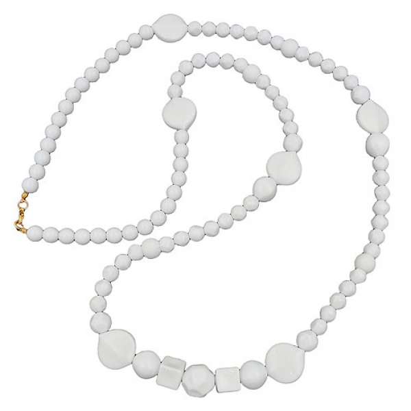 Halskette 18mm Vierkantperle Kunststoffperlen weiß glänzend 90cm, ohne Dekoration