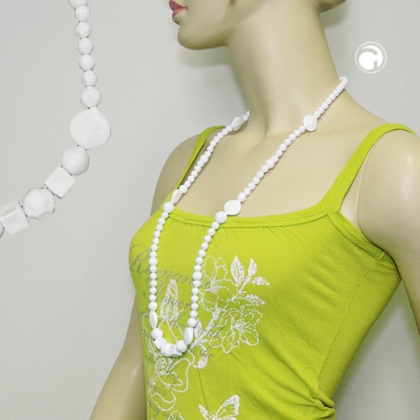 Halskette 18mm Vierkantperle Kunststoffperlen weiß glänzend 90cm