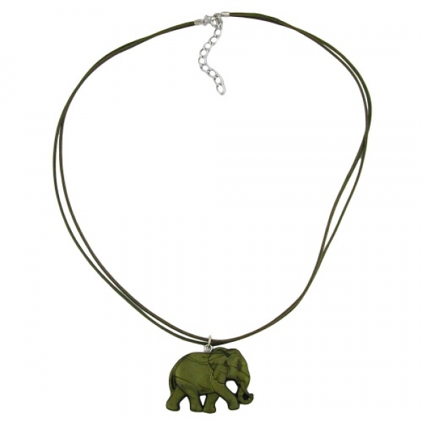 Halskette, Elefant, olivton-matt, ohne Dekoration