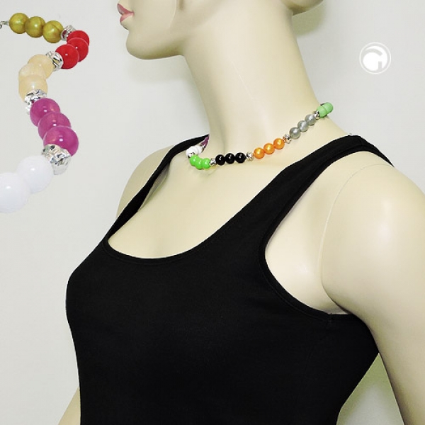 Halskette, Perlen multicolor, chrom, 42cm
