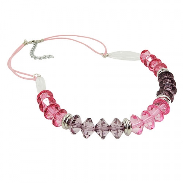Halskette, Facettenperle rosa-pink, Kordel, 45cm, ohne Dekoration