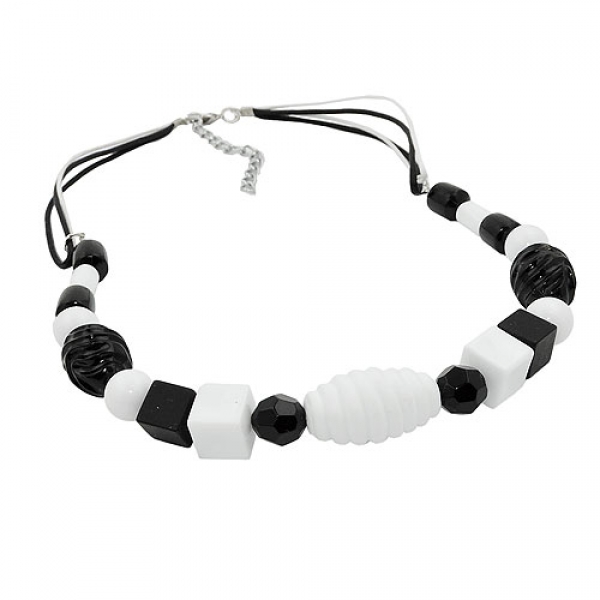 Halskette Kunststoffperlen Schneckenperlen und Kordel schwarz weiß Kordel 45cm, ohne Dekoration
