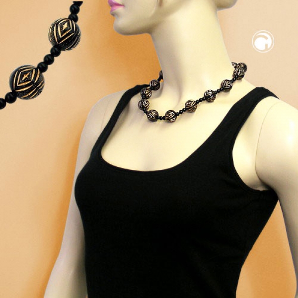 Halskette Schmuckperle Kunststoff schwarz-goldfarben