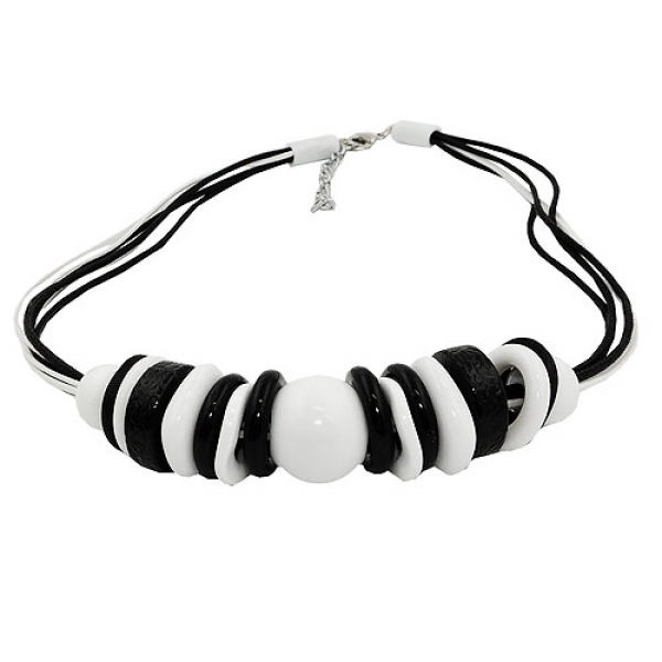 Halskette Kunststoffperlen und Ringe schwarz-weiß 45cm