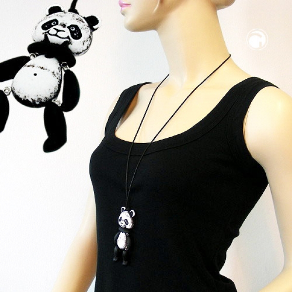 Halskette, Panda, schwarz-weiß matt
