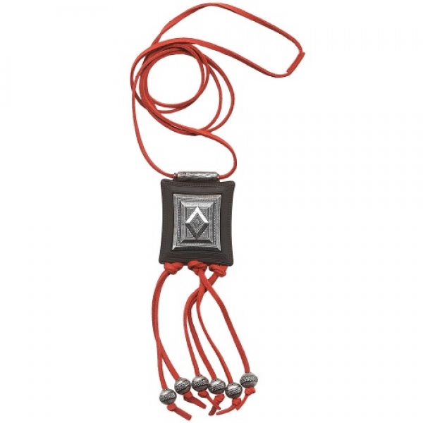 Halskette Kunststoff Viereck schwarz altsilberfarben Velourband rot 100cm, ohne Dekoration
