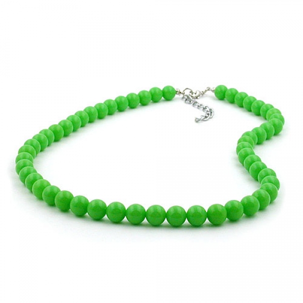 Halskette 8mm Kunststoffperlen hellgrün-glänzend 50cm, ohne Dekoration