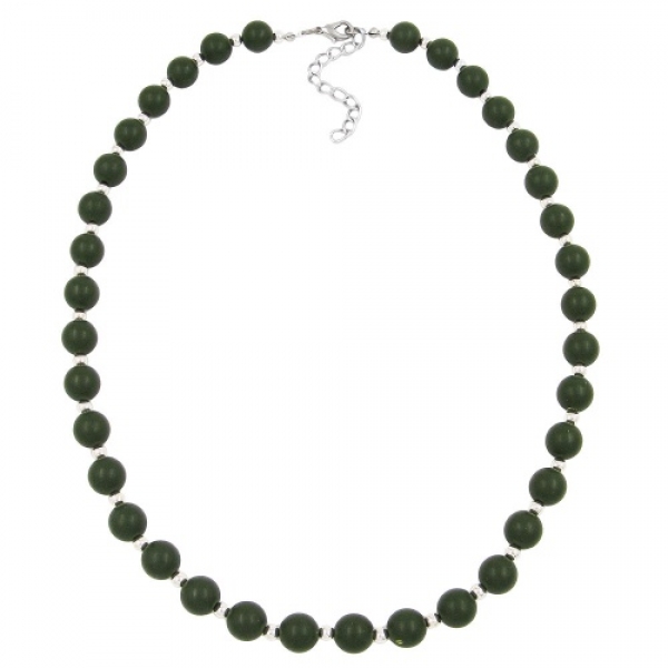 Halskette, 10er Perle, oliv-silber, matt, ohne Dekoration