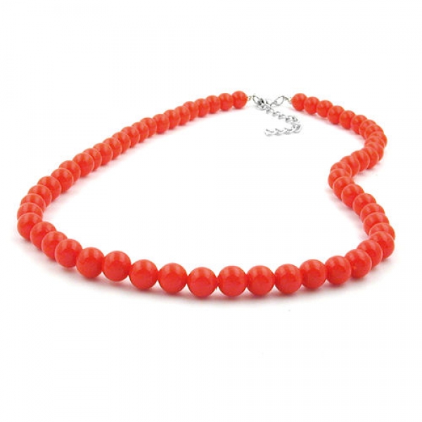 Halskette 8mm Kunststoffperlen orange-rot-glänzend 55cm, ohne Dekoration