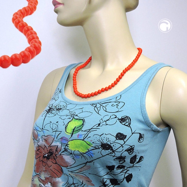 Halskette 8mm Kunststoffperlen orange-rot-glänzend 55cm