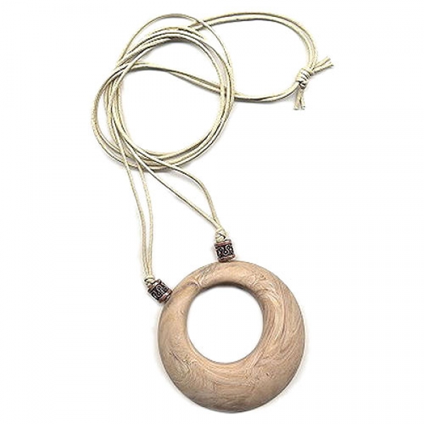 Halskette Kunststoff Ring horn-marmoriert Kordel natur 80cm, ohne Dekoration