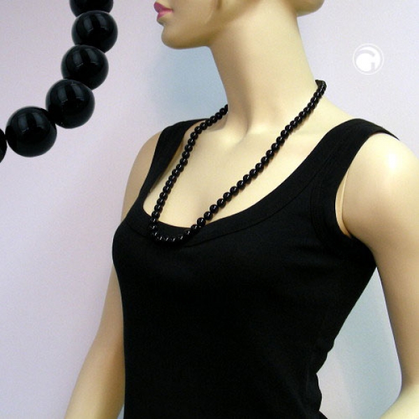 Halskette, Perlen 10mm schwarz-glänzend