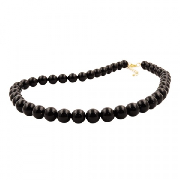 Halskette, Perlen 10mm schwarz-glänzend, ohne Dekoration