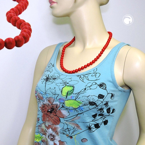 Halskette 10mm Kunststoffperlen rot-glänzend 60cm