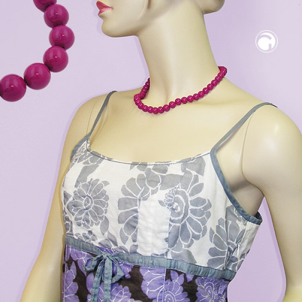 Halskette, Perlen 10mm violett-glänzend