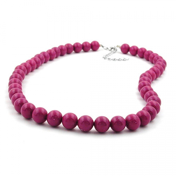 Kette, Perlen 10mm violett-glänzend, ohne Dekoration