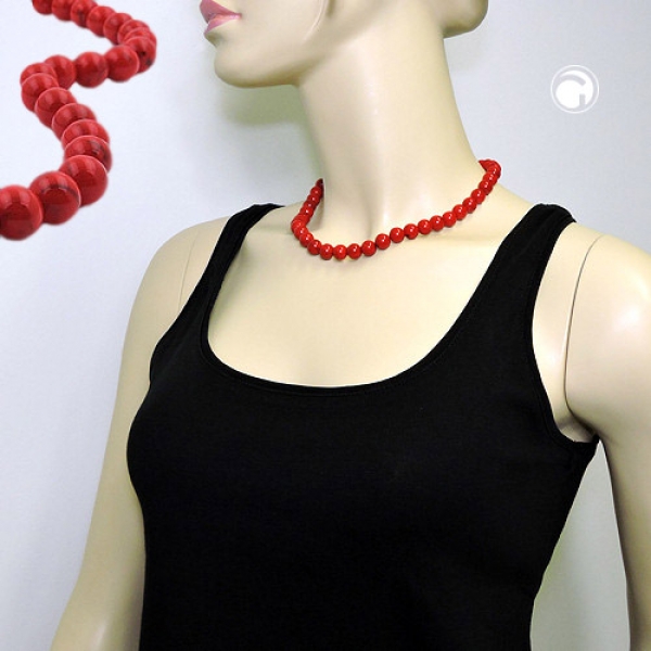 Halskette 10mm Kunststoffperlen rot-schwarz-marmoriert 45cm