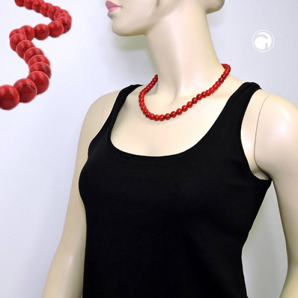 Halskette 10mm Kunststoffperlen rot-schwarz-marmoriert 50cm