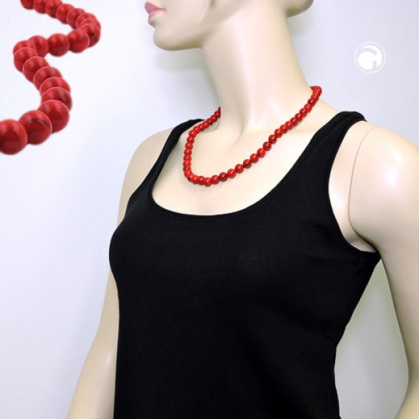 Halskette 10mm Kunststoffperlen rot-schwarz-marmoriert 55cm