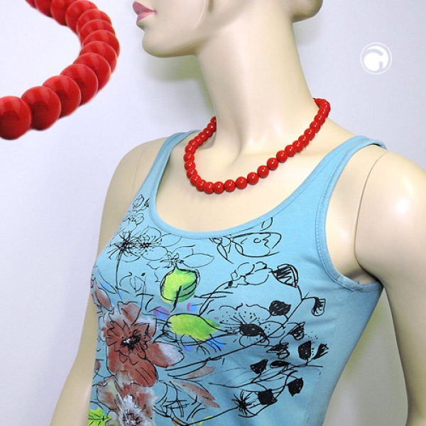 Halskette 12mm Kunststoffperlen rot glänzend 50cm