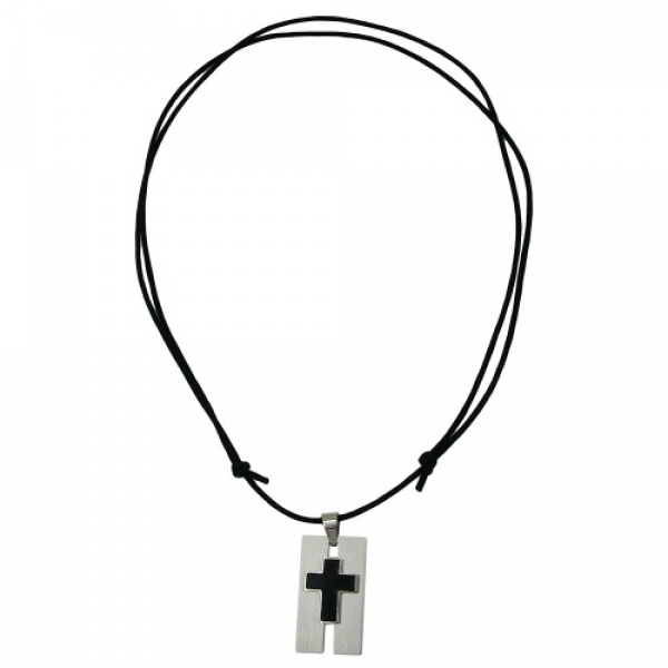 Halskette, Edelstahl, Kreuz schwarz