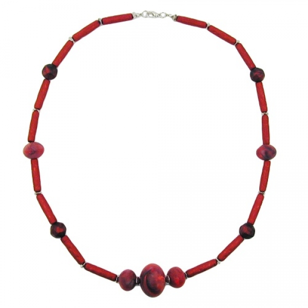 Halskette, rot-marmoriert, rot-metallic