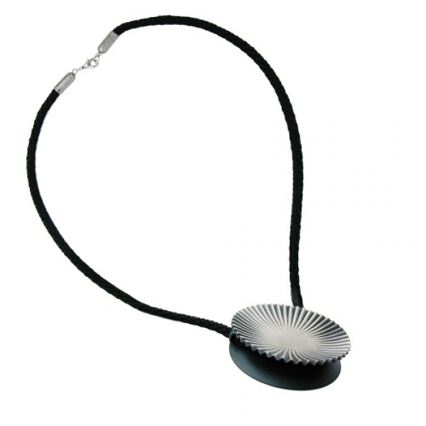 Halskette 58mm Metallanhänger Doppelscheibe anthrazitfarben Kordel schwarz 60cm, ohne Dekoration