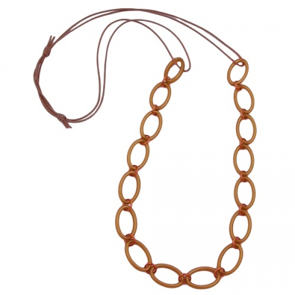 Halskette Kunststoffringe braun seidig glänzend Kordel braun 80cm, ohne Dekoration
