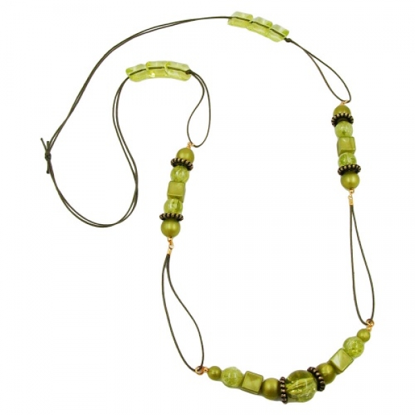 Halskette, oliv-seide, oliv-transparent