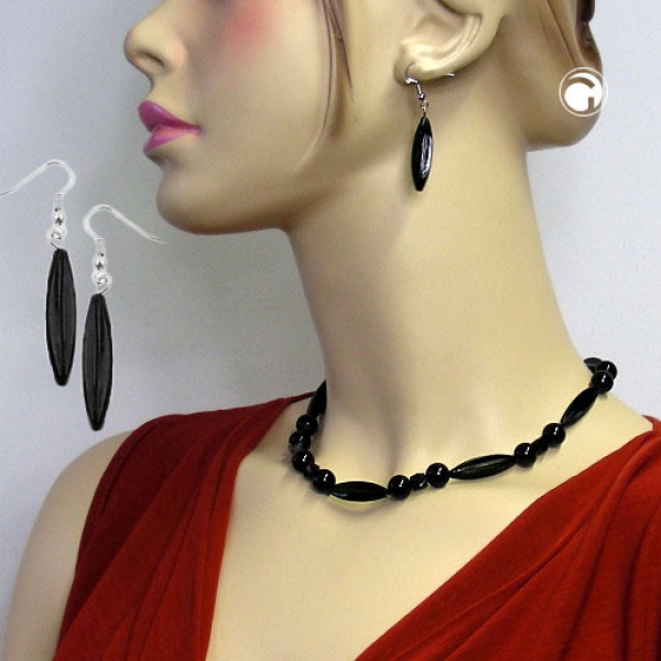 Ohrhaken Ohrhänger Ohrringe 50mm Rillenolive Kunststoff schwarz glänzend