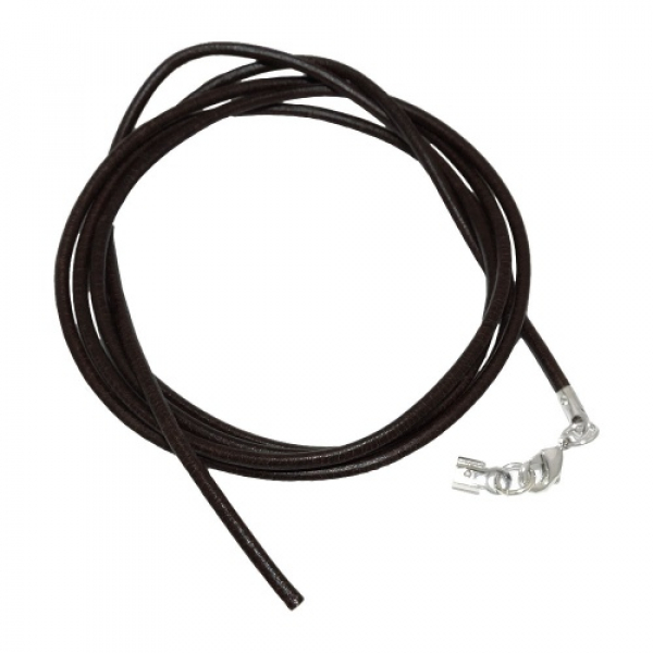 Lederband Rundschnur Rindleder 2mm schwarz gefärbt mit 1x Verschluss silberfarbig ca. 1m, ohne Dekoration
