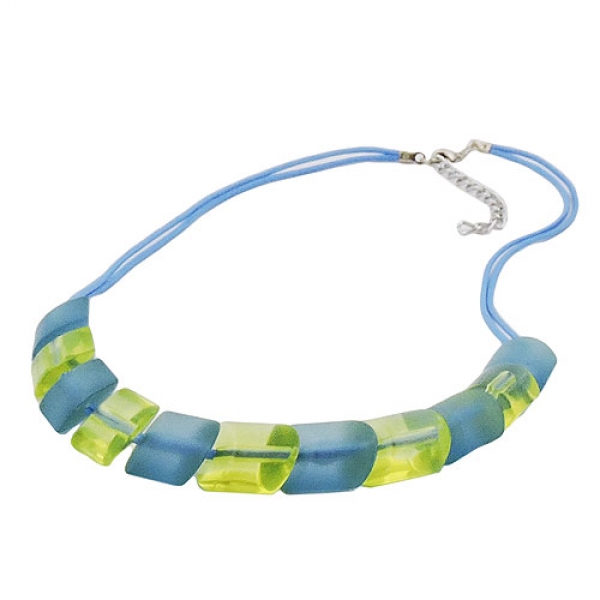 Halskette Schrägperle Kunststoff türkis-grün Kordel hellblau 45cm, ohne Dekoration