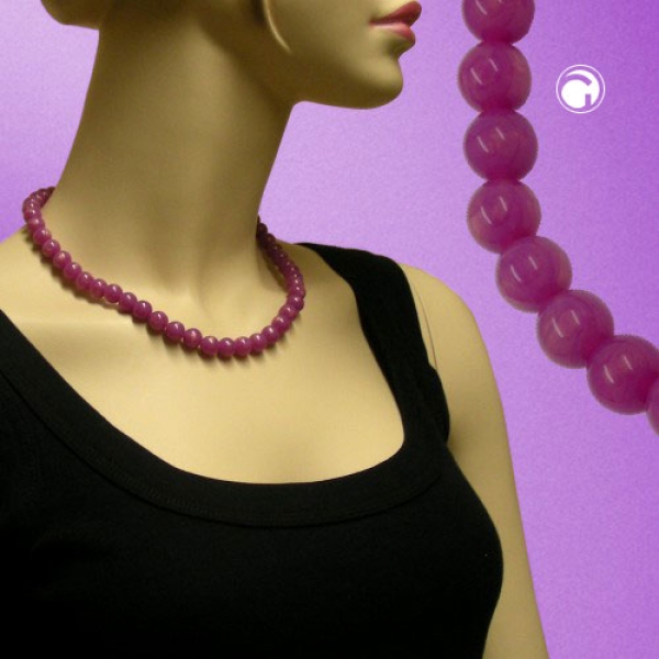 Halskette, Perlen 10mm flieder-seidig, 45cm