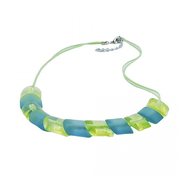 Halskette Schrägperle Kunststoff grün-türkis Kordel hellgrün 45cm
