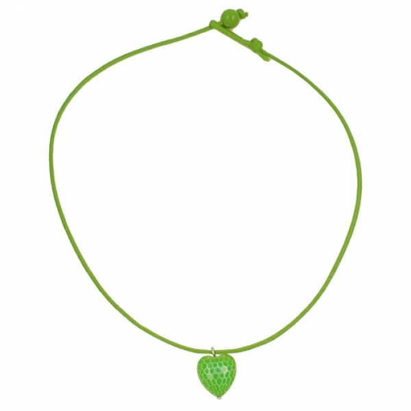 Kette Kinderkette Herz grün mit Schliff Kordel hellgrün 42cm, ohne Dekoration